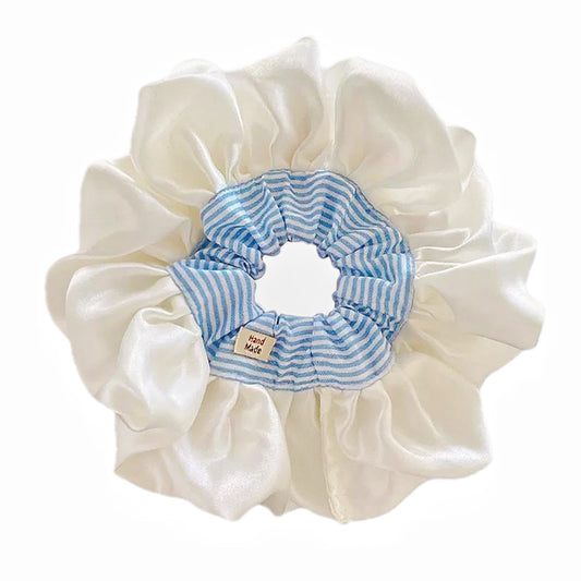 Cream Satin Lace Stripes XXL 7” Scrunchie